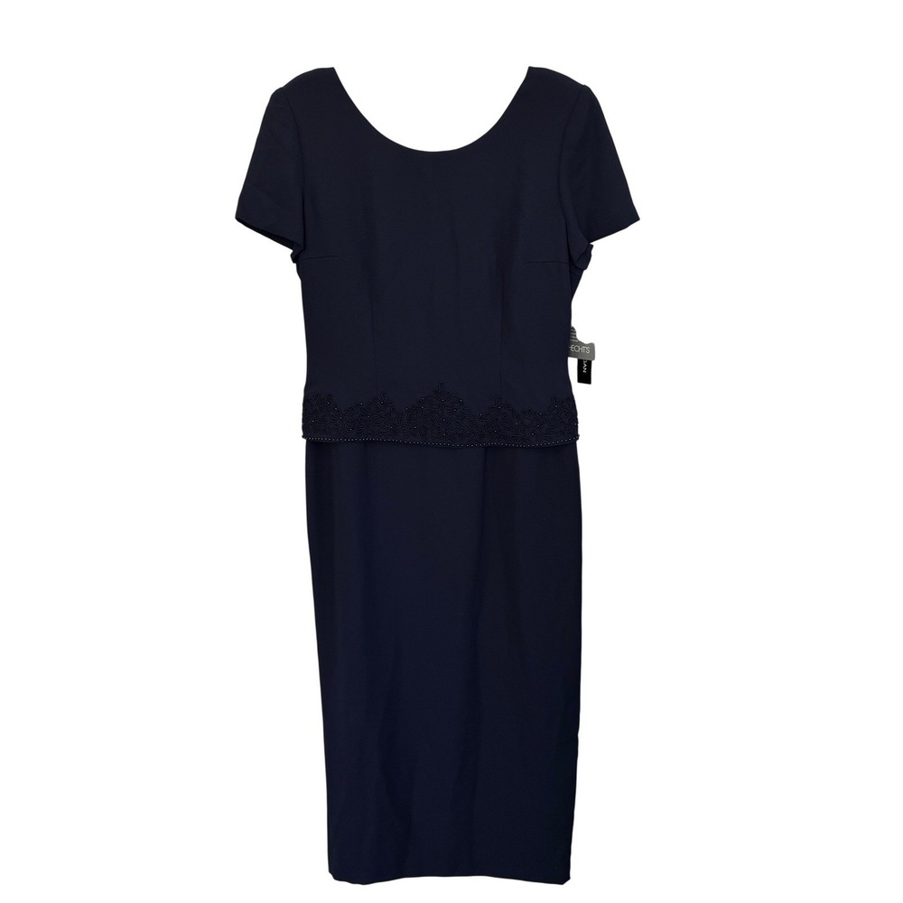 Donna Morgan Navy Blue Short Sleeve Beaded Dress SZ 12 - Picture 3 of 16